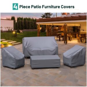 Mrrihand Patio Furniture Covers, 4 Piece Outdoor Furniture Cover Waterproof includ Ourdoor Sofa Cover, 2 Chair Covers, Coffee Table Cover with Windproof Buckle Strap and Adjustable Drawstring