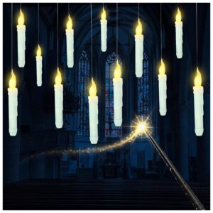 prerish 12 pcs floating candles with wand - christmas decoration magic hanging candles - flickering warm light floating candle decor for home indoor room classroom bedroom party