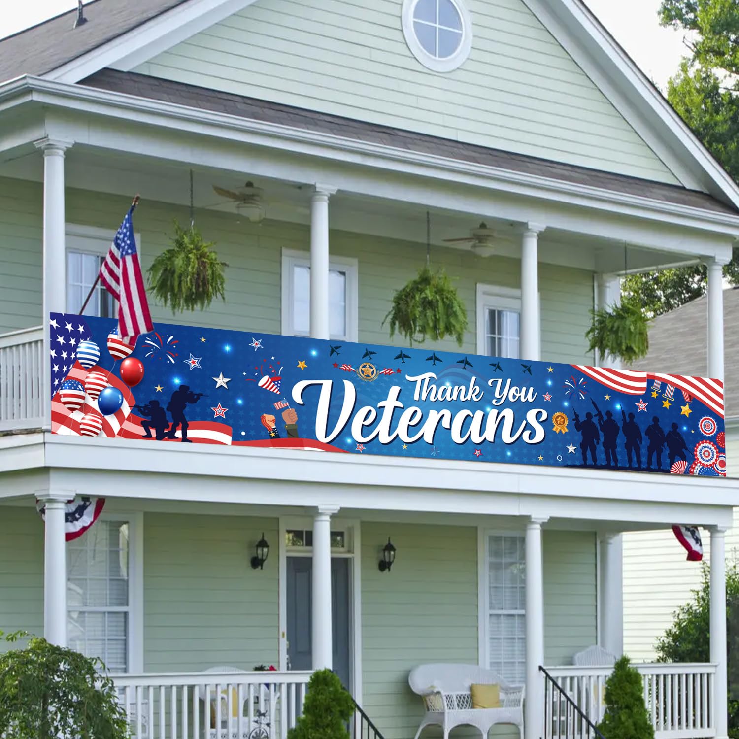 Gameza Veterans Day Decorations Outdoor - Large Thank You Veterans Banner Veterans Day USA Patriotic Party Banner Decoration Supplies Thank You Veterans Decorations Home Lawn Garden 118 X 20 Inches