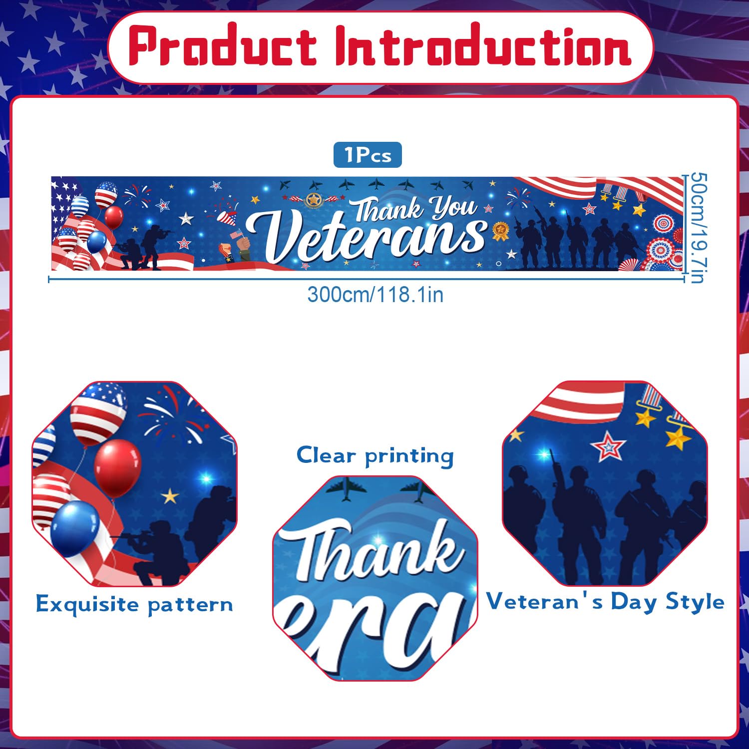 Gameza Veterans Day Decorations Outdoor - Large Thank You Veterans Banner Veterans Day USA Patriotic Party Banner Decoration Supplies Thank You Veterans Decorations Home Lawn Garden 118 X 20 Inches