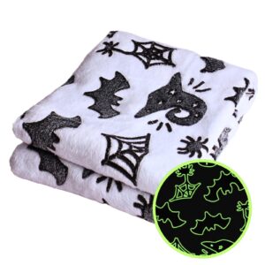 ontodex halloween snuggieblanket, glow in the dark fall throw blanket with spiderweb, bat, witch hat halloween decor for couch, living room, office -50x60 inches