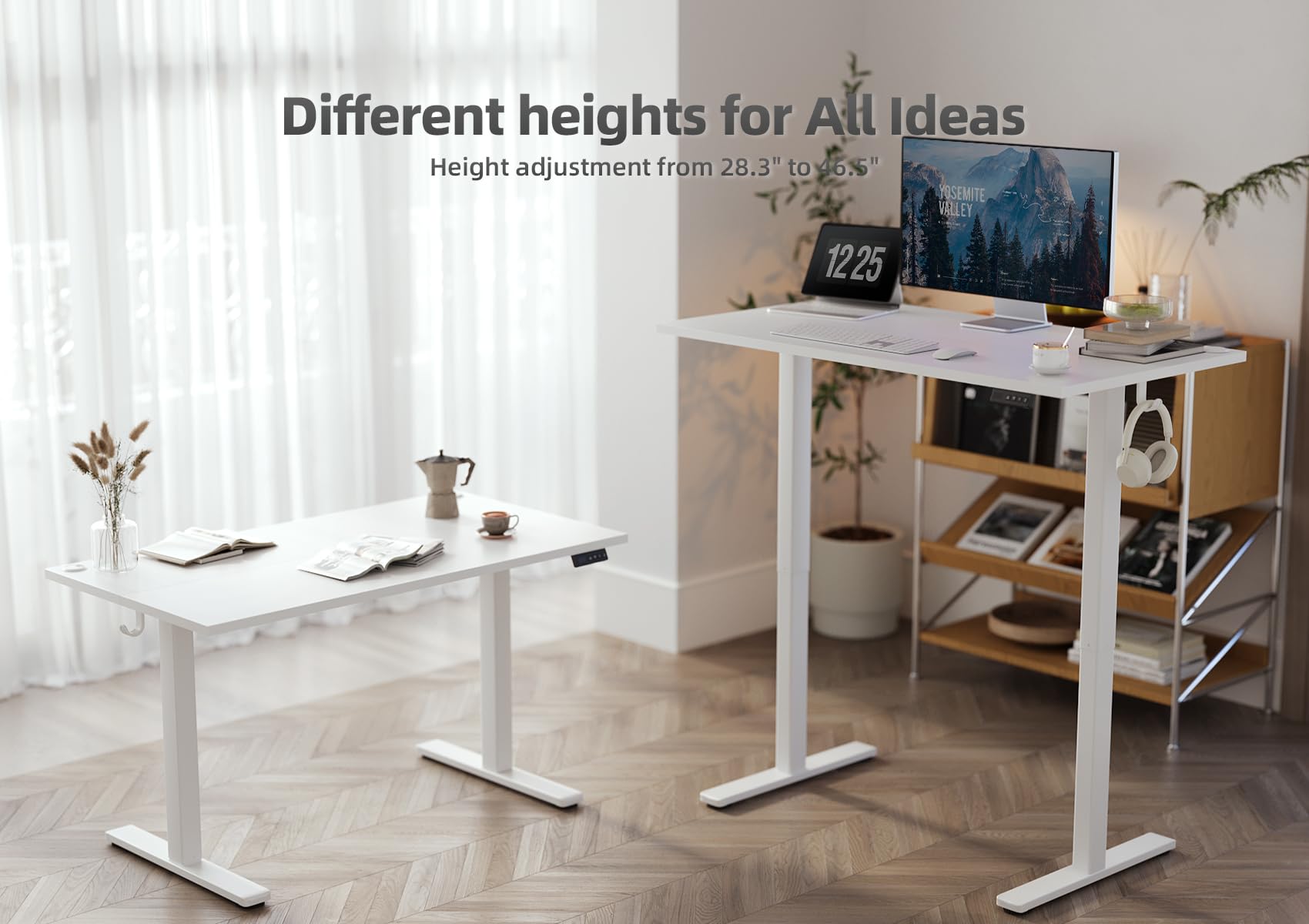 Seang Electric Standing Desk with Adjustable Height, 48x24 Inch Stand Up Desk, Sit Stand Desk with Splice Board for Home Office Computer Workstation, White Frame/White Top