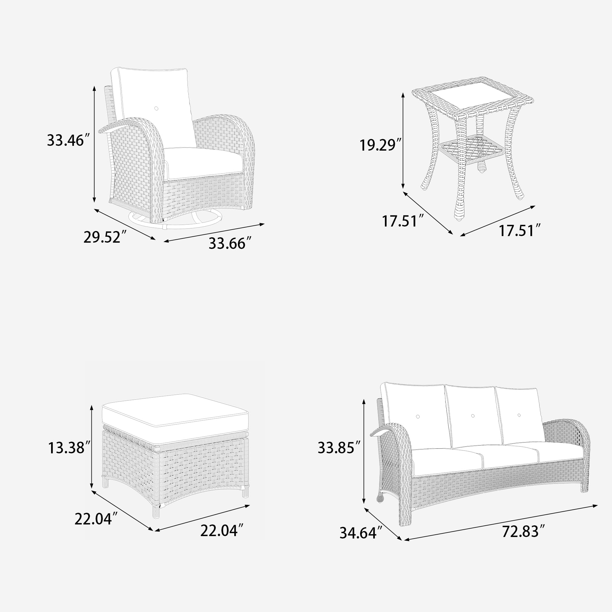 LayinSun 6 Pieces Outdoor Patio Furniture Set, Rattan Wicker Sectional Swivel Rocker Chairs Sets