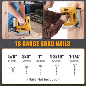 Cordless Nail Gun for DEWALT 20V MAX Battery, 18GA 5/8 to 1-1/4 Inch, 2 in 1 Brad Nailers, Brushless Motor, 2 Mode, Lightweight and Ergonomic for Home Improvement, DIY and Wood Workpieces (Tool Only)