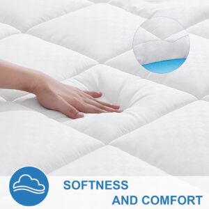 OLANLY Queen Quilted Fitted Mattress Pad - Elastic Fitted Mattress Topper - Cooling Soft Mattress Cover Stretches up to 21 Inches Deep, Machine Washable Mattress Protector (60x80 inch, White)