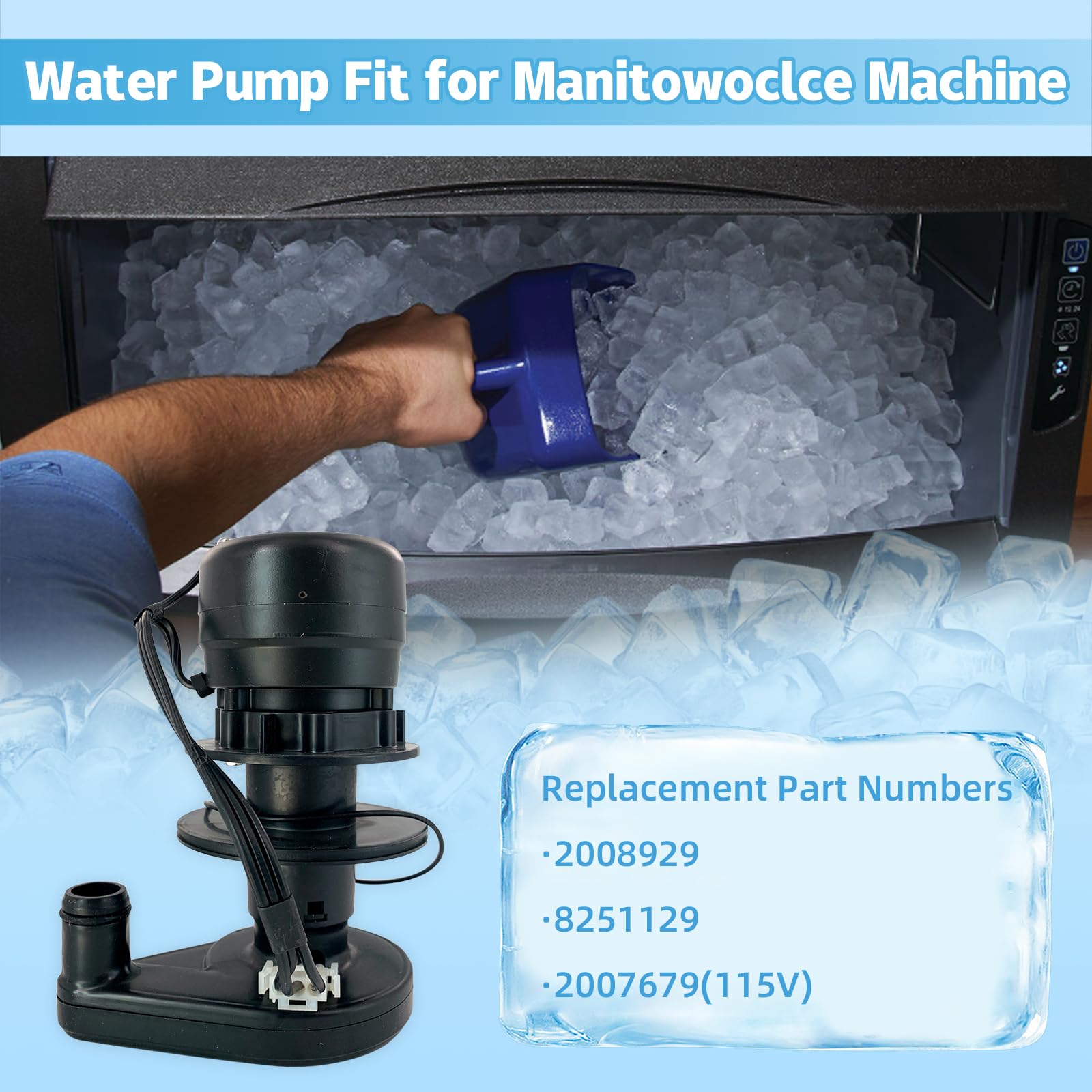 2008929 Ice Machine Water Pump Compatible with Manitowoc Ice Machines with a 4-Inch Diameter Washer Replace 2008929 8251129 2007679 115V