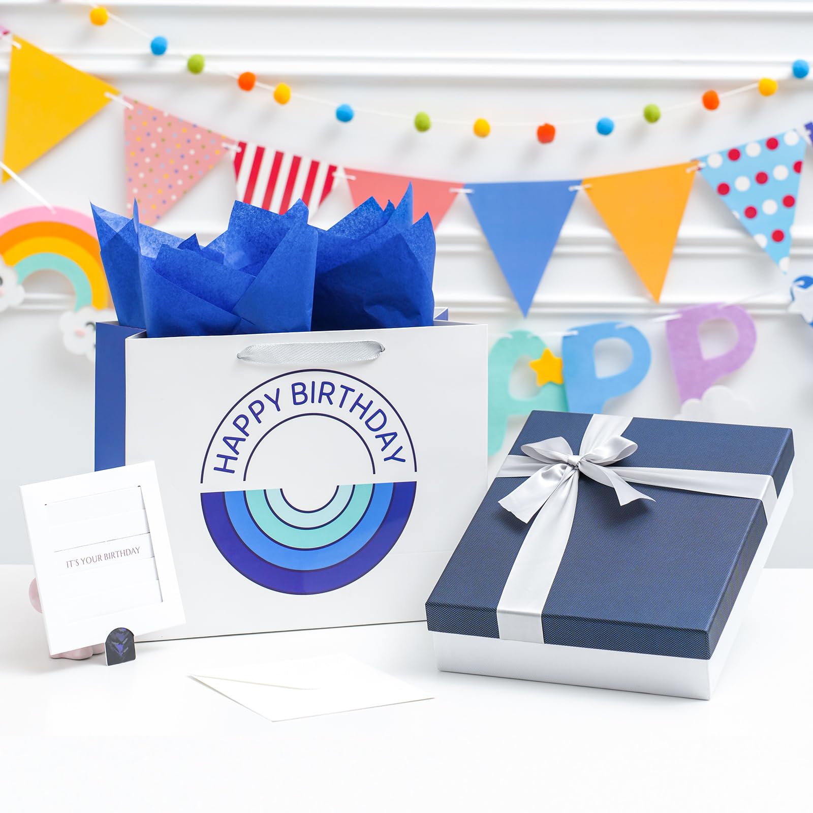 Amvivet 13” Birthday Gift Bag with Uniquely Designed Card and Tissue Paper Birthday Bag for Men Boys (It’s Your Birthday)