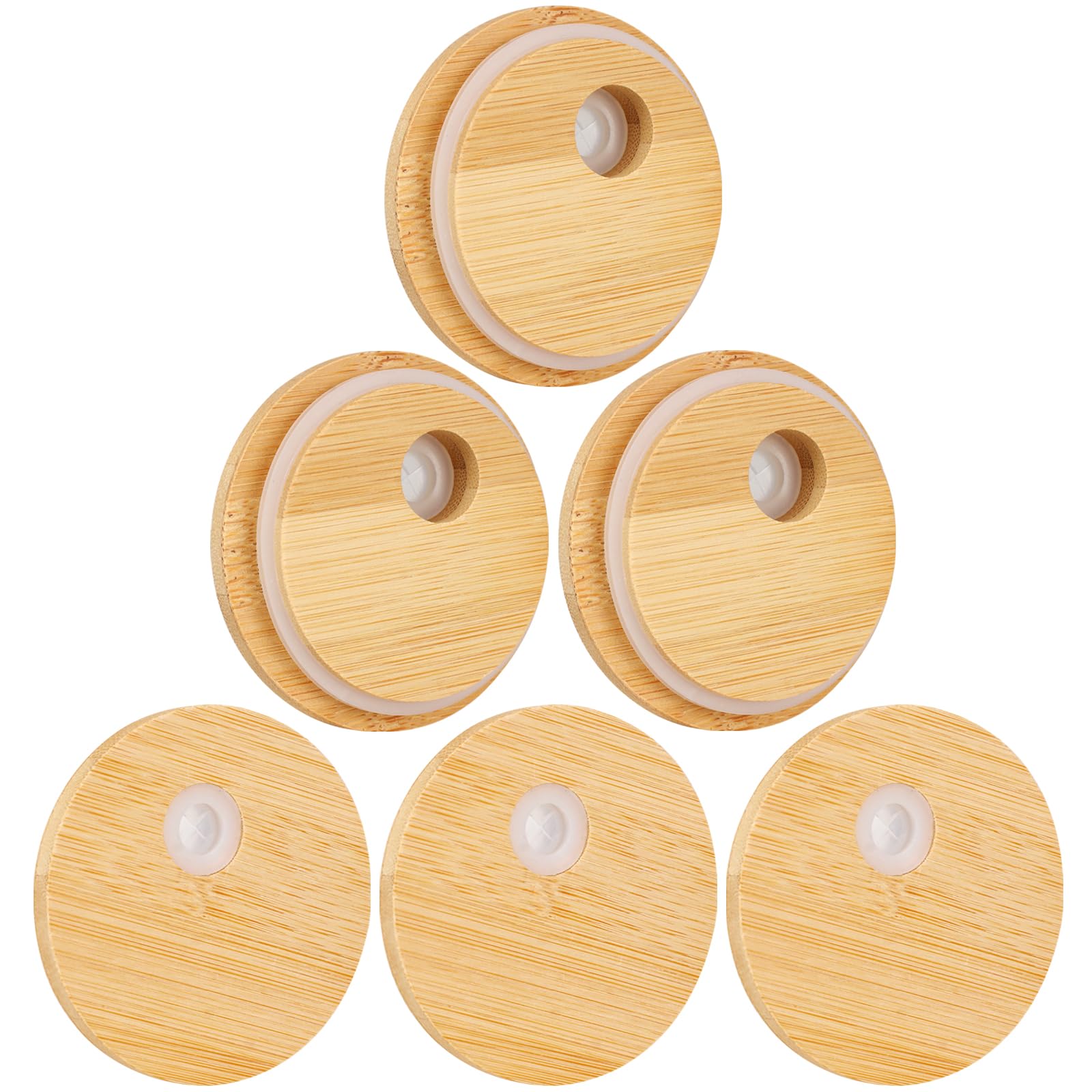 Bamboo Lids For Glass Cups, Replacement Bamboo Canning Lids for Regular Mouth 16OZ/20OZ/24OZ Glass Cups (6 PCS) Suitable for cups with inner diameter of 58 mm (6pcs)