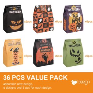 Beego Halloween Treat Bags Party-Favors - 36 PCS Kids Halloween Candy Bags for Trick or Treating Paper Gift Bags for Treats Snacks Halloween Goodie Bags with Stickers Party Supplies