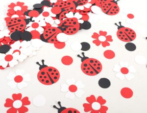 ladybug party confetti - ladybug table decorations, red black white circle ladybug confetti, ladybug birthday decor, ladybug themed wedding/bridal shower/baby shower party decor (180pcs)