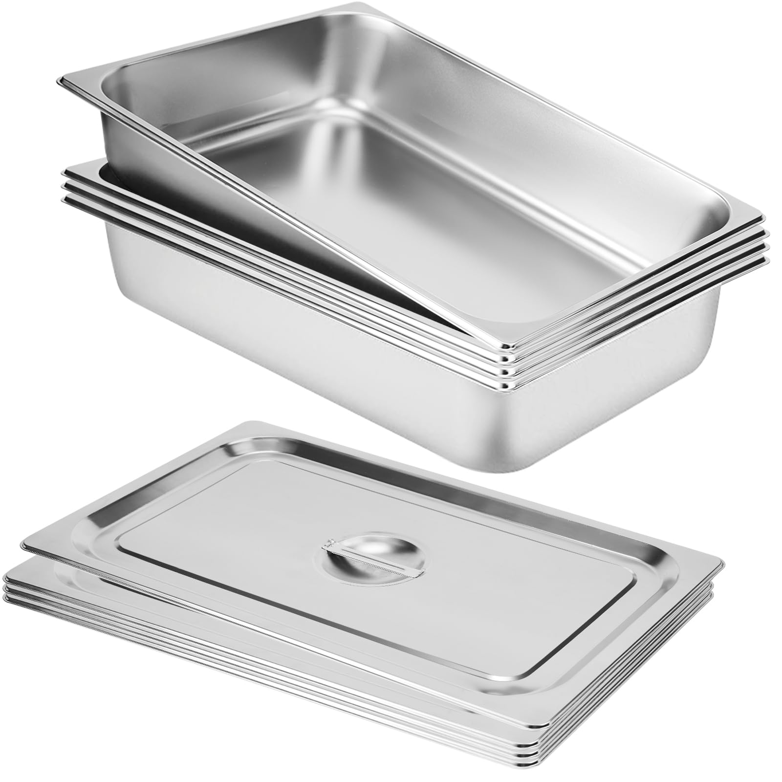 4 Pack Hotel Pans, 1/1 Full Size 4’ Deep Steam Table Pan with Lid, 21" L x 13" W Commercial Stainless Steel Pan Food Containers, Catering Supplies Buffet Display