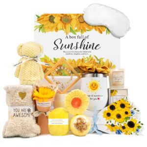 birthday gifts for women, sunflower self care package christmas gifts, sending get well soon sympathy gifts basket unique relaxation spa gifts box for women, her, sister, mom, best friends