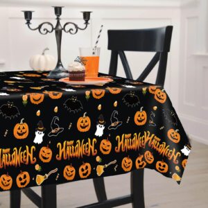 3 Pack Halloween Tablecloth Rectangle 54" x 108" Plastic Table Cloth Disposable Black Camping Table Cover Decorations Cute Pumpkin Ghost Scary Spooky Indoor Outdoor Waterproof Birthday Party Supplies