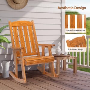 VINGLI Heavy Duty 600 LBS Outdoor Wooden Rocking Chair with Higher Backrest,Patio Rocking Chair with Ergonomic Design, Weatherproof Outdoor Rockers Suit for Patio, Garden, Balcony, Yard