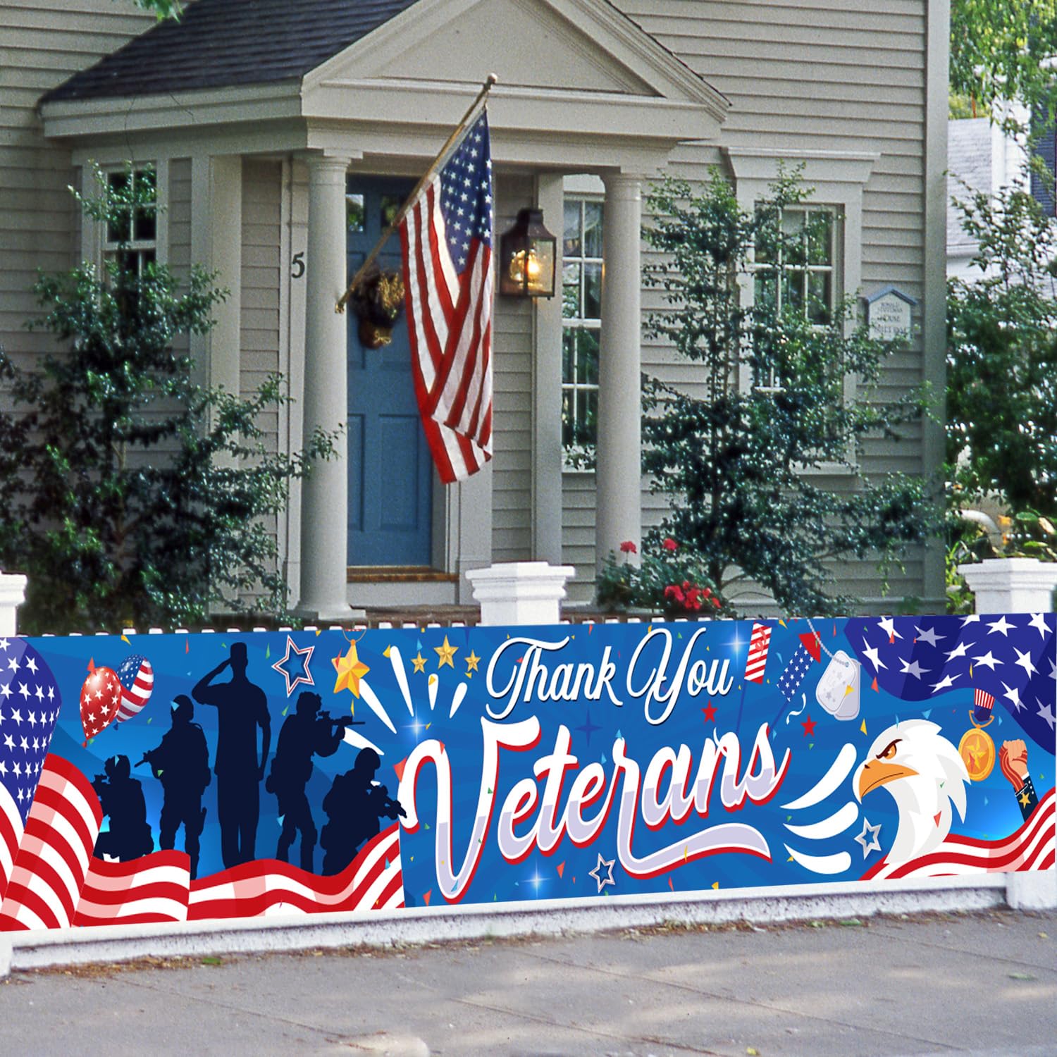 Gameza Veterans Day Decorations Outdoor - Large Thank You Veterans Banner Veterans Day USA Patriotic Party Banner Decoration Supplies Thank You Veterans Decorations Home Lawn Garden 118 X 20 Inches