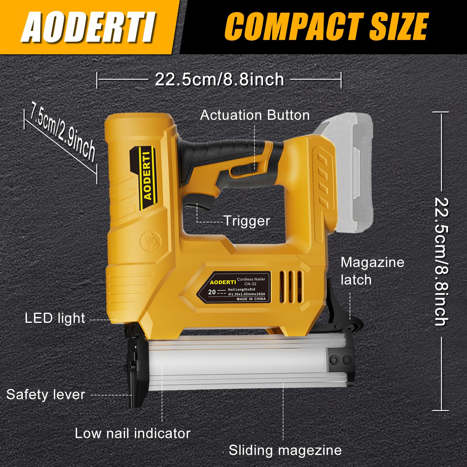 Cordless Nail Gun for DEWALT 20V MAX Battery, 18GA 5/8 to 1-1/4 Inch, 2 in 1 Brad Nailers, Brushless Motor, 2 Mode, Lightweight and Ergonomic for Home Improvement, DIY and Wood Workpieces (Tool Only)