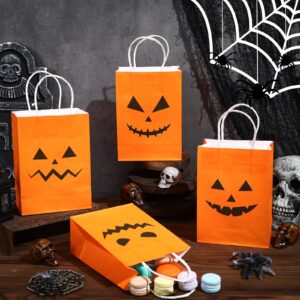 Ireer 48 Pcs Halloween Pumpkin Gift Bags Halloween Paper Candy Goodie Bags with Handle Trick or Treat Bags Halloween Wrapping Paper Bags for Halloween Party Favors Decorations