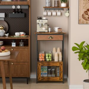 X-cosrack Coffee Bar Station, 3-Tier Small Coffee Stand Station with Storage, Farmhouse-Style Coffee Bar Cabinet Featuring 1-Door Cabinet Ideal for Living Room, Entryway, Kitchen