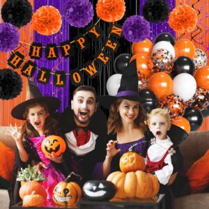 Halloween Party Decorations Happy Halloween Banner Fringe Curtains Balloons Tissue Paper Pom Poms Hanging Swirl Decorations