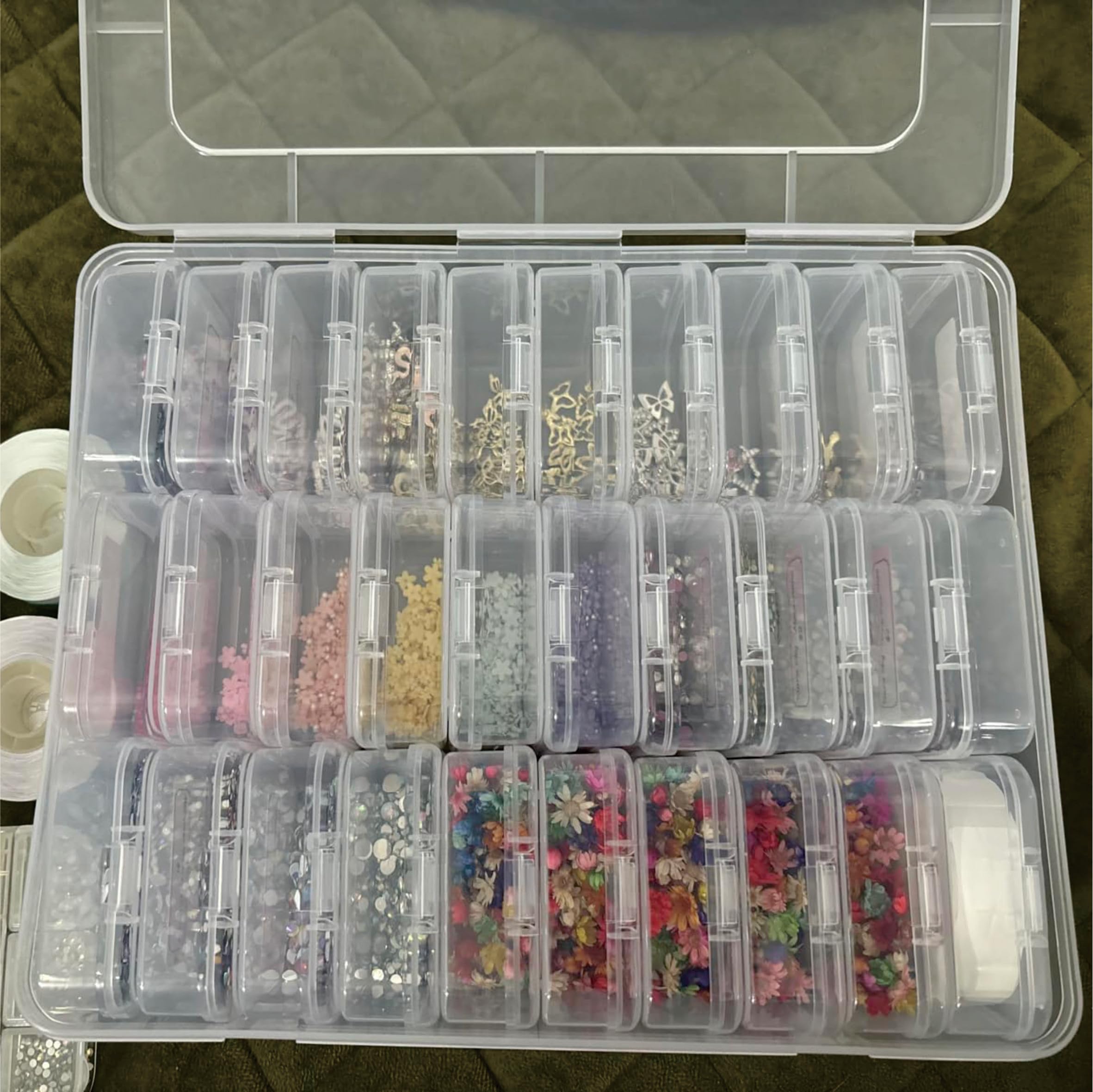 LZLMQSSA Bead Organizer Box, 60Pcs Small Clear Plastic Storage Containers, 2 Large Craft Organizer Box, Mini Parts Storage Solution for Beading Jewelry Making Diamond Arts Screws Seeds