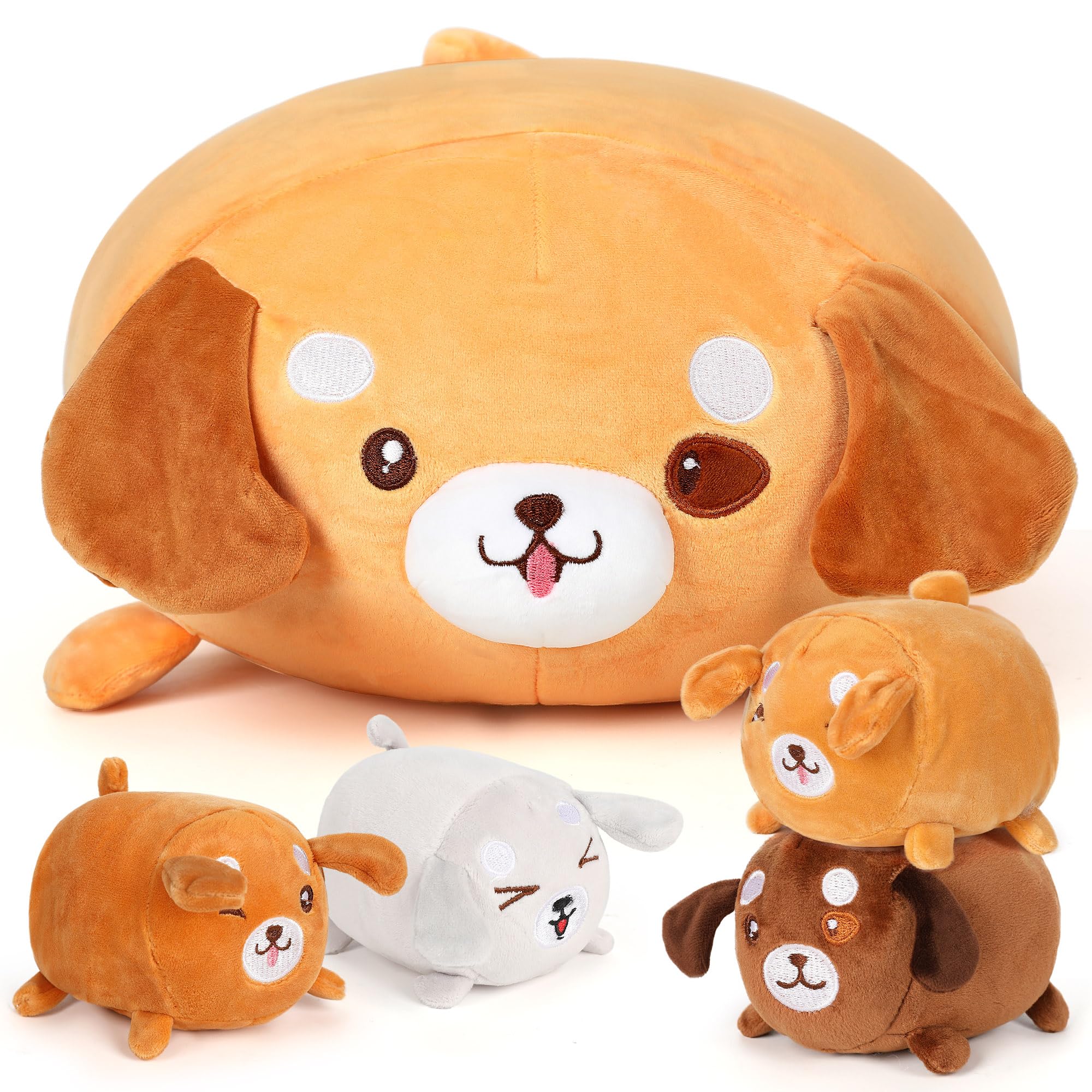 15'' Corgi Dog Plush Toy Pillow - 5pcs Children Dog Plush Toys with 4 Baby Plush Toys in The Belly, Suitable for Stuffed Plush Gifts for Boys and Girls On Children Birthdays and Christmas