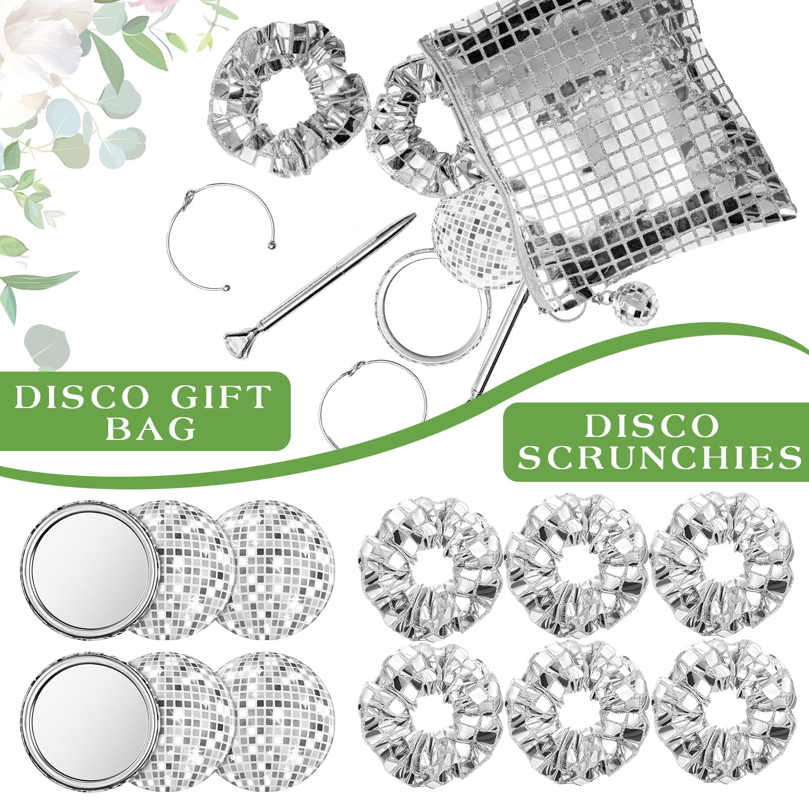 Reginary 30 Pcs Disco Bachelorette Last Disco Party Favors Makeup Bag Hair Scrunchies Compact Mirror Love Knot Bracelet Diamond Pen for Last Rodeo Bridal Shower Bridesmaid New Year 80s 90s Gifts