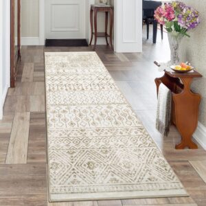 GarveeHome Runner Area Rug Boho Stain Resistant Rug 2x6 Entryway Rug Indoor Door Mat Non Slip Floor Cover Kitchen Mat Throw Carpet for Bedroom Living Room Laundry, Taupe 2' x 6'