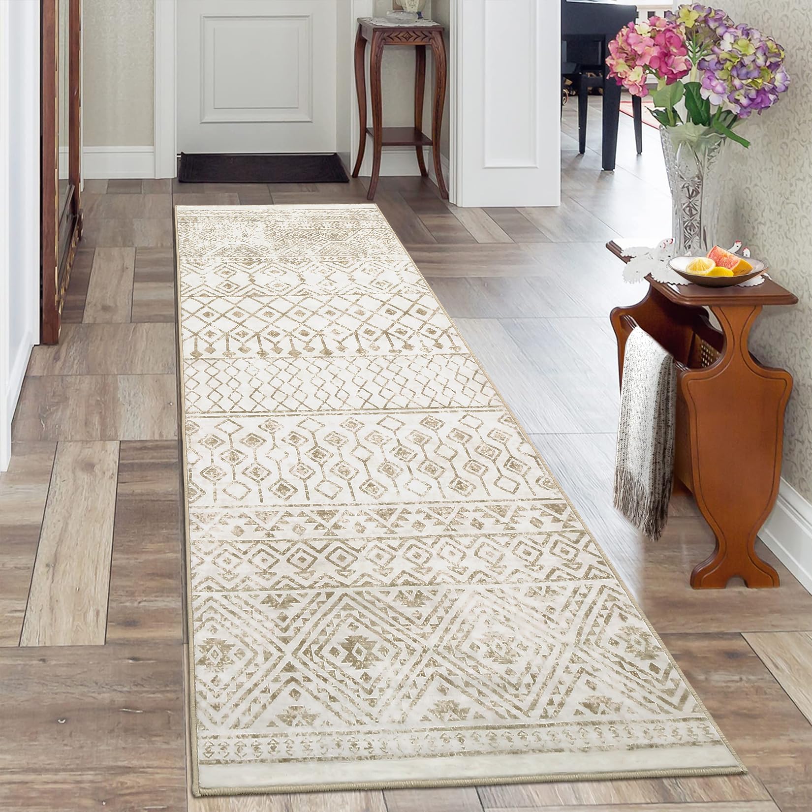 GarveeHome Runner Area Rug Boho Stain Resistant Rug 2x6 Entryway Rug Indoor Door Mat Non Slip Floor Cover Kitchen Mat Throw Carpet for Bedroom Living Room Laundry, Taupe 2' x 6'