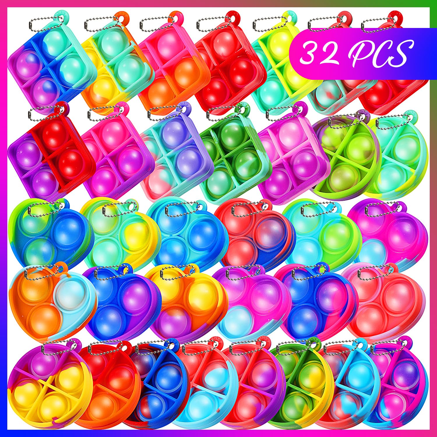 LIAM&AVA Party Favors Pop Fidget Keychain Its 32 Pack Mini Fidget Toys Bulk for Kids 4-8 8-12 Year, Fidgets It Bubbles Poppers Goodie Bag Stuffers Fidgets for Classroom Prizes Sensory Birthday Gifts