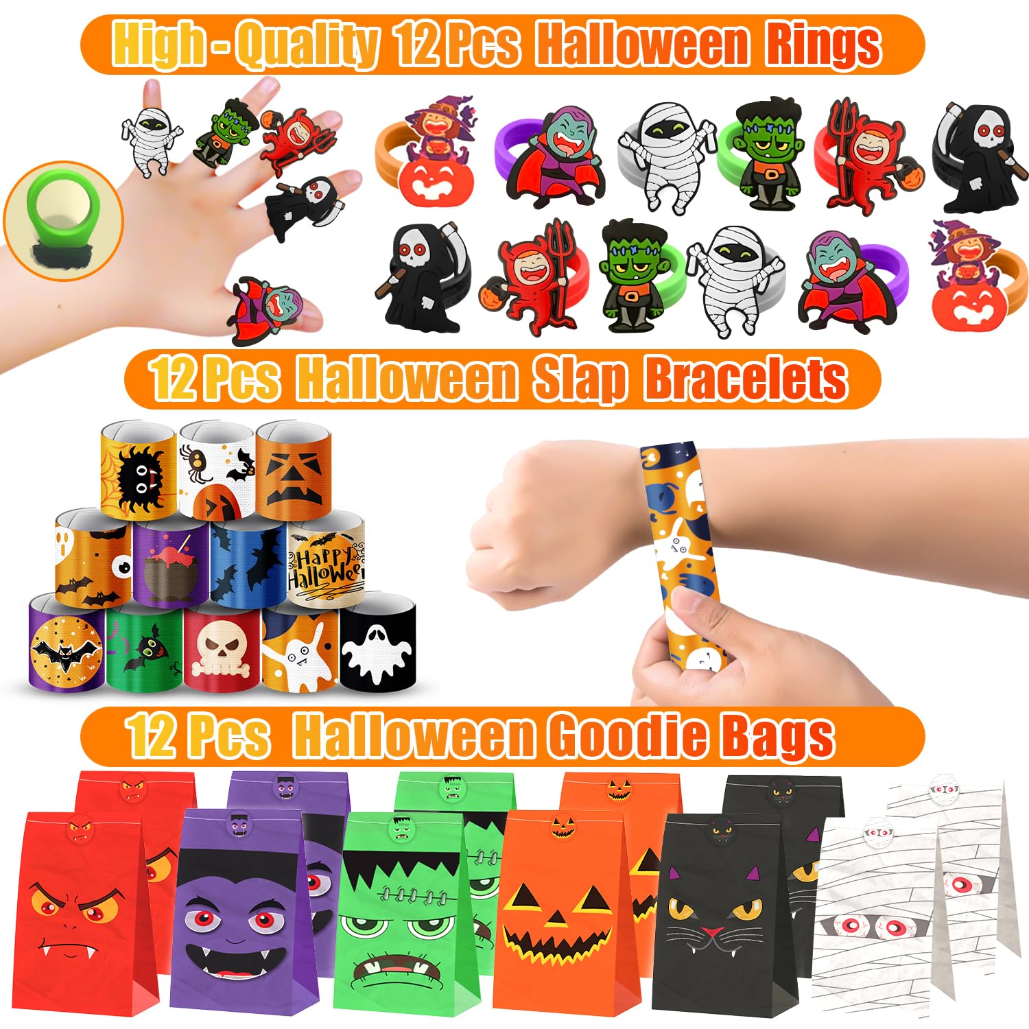 ONBKYGF 453PCS Halloween Party Favors Supplies Decorations, Halloween Treat or Trick Goodie Bags Pinata Fillers Stuffers Halloween Classroom Prizes Gifts for Kids