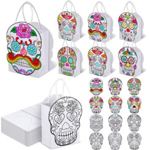 humyoun 24 sets color your own sugar skull treat bags diy dia de muertos paper bags make your own day of the dead gift bags sugar skull treat bag for day of the dead crafts dia de muertos party favors