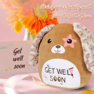 Easfan Get Well Soon Dog Plush Pillow Puppy Stuffed Animal with Floppy Long Ears, Cuddly Soft Toy Recovery Gifts for Patients Sick Girls Boys, Light Brown, 12"