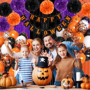 Halloween Party Decorations Happy Halloween Banner Fringe Curtains Balloons Tissue Paper Pom Poms Hanging Swirl Decorations