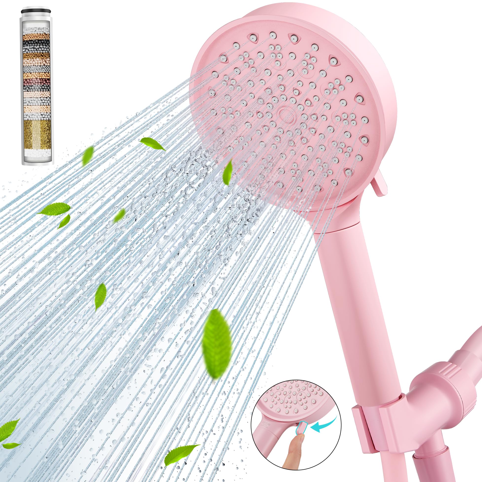 Cobbe Filtered Shower Head with Handheld, High Pressure 6 Spray Mode Showerhead with Filters, Water Softener Filters Beads for Hard Water - Remove Chlorine - Reduces Dry Itchy Skin, Pink