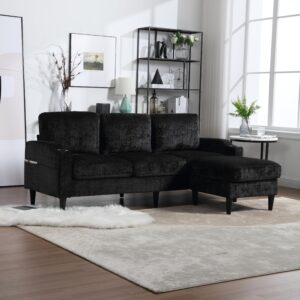 Modern Chenille Polyester Sectional Sofa with Storage Ottoman, L Shaped Couch for Living Room, Apartment, Size 77.36" x 44.49" x 30.31"