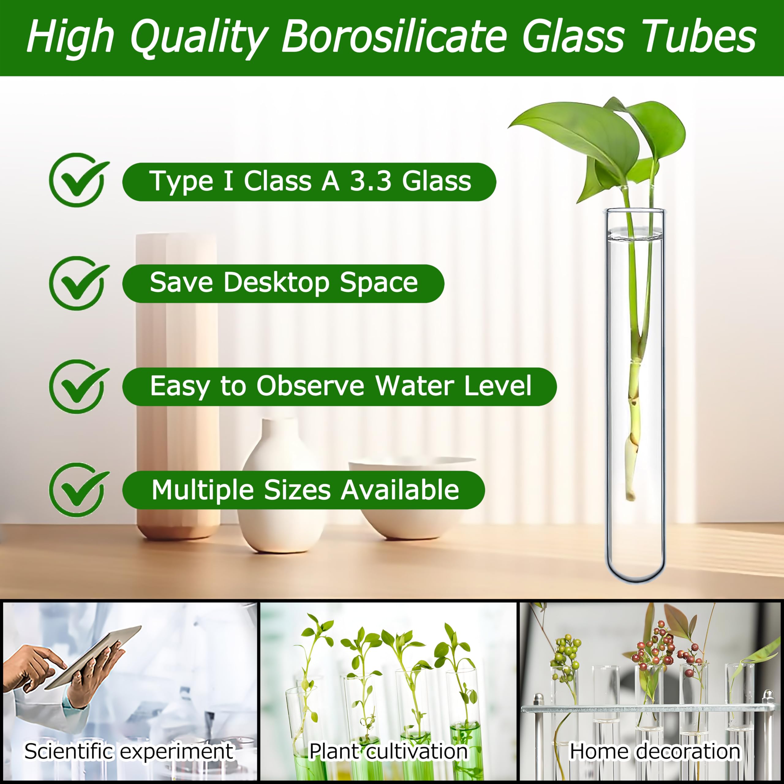 HUAOU 6pcs 100ml Large Glass Test Tube, 30x200mm Propagation Tube for Plant, 3.3 Borosilicate Clear Big Glass Test Tube Vase for Scientific Experiments Party Office Desktop Flower Decoration Wedding