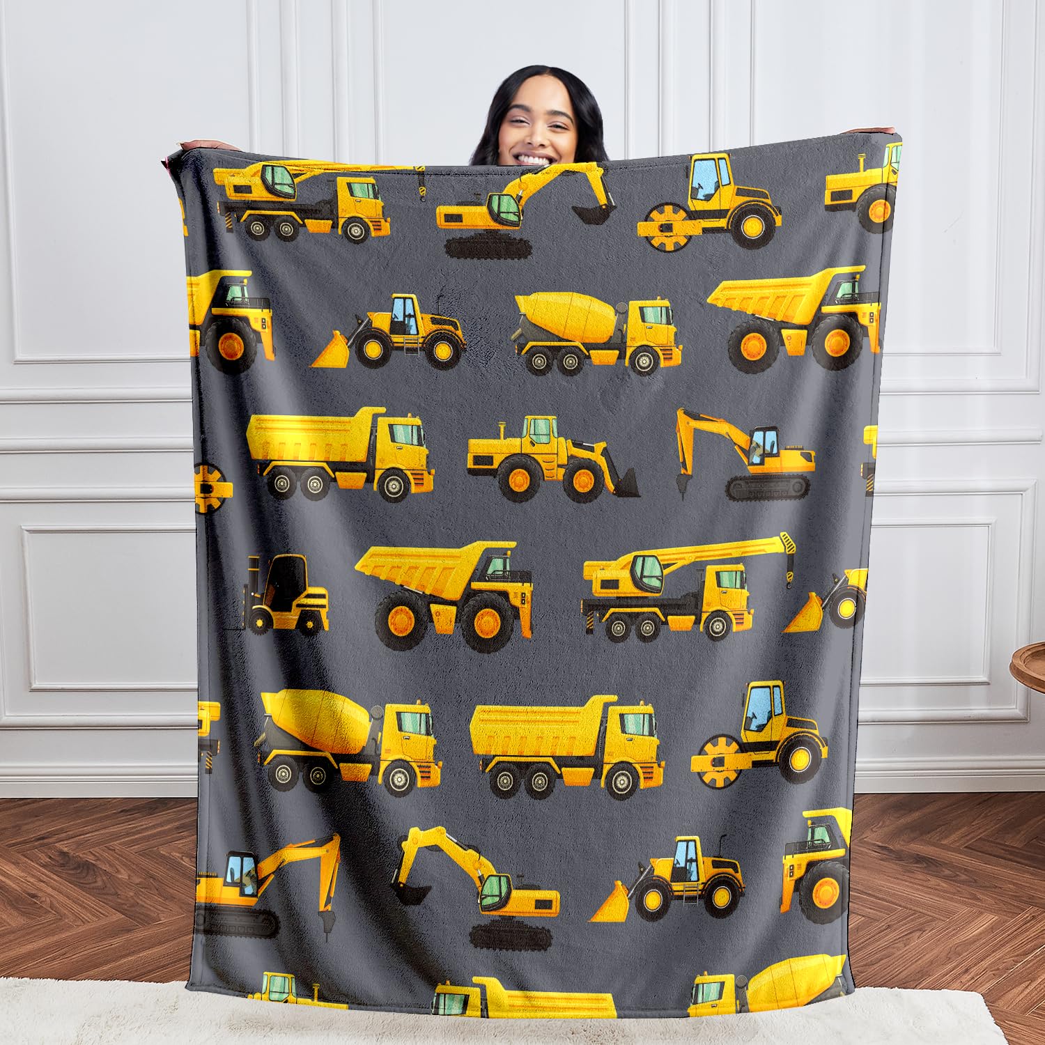 Wajade Kids Construction Truck Blanket for Boys Soft Fleece Kids Blanket for Couch Sofa Bedroom 3D Vehicles Excavator Cars Throw Blanket for Kids 50"x60"