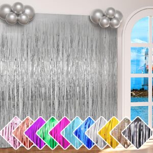 yishebapa 3 pack silver backdrop curtains, foil fringe curtains tinsel streamers for birthday wedding photo booth baby shower bachelorette graduation christmas party decorations