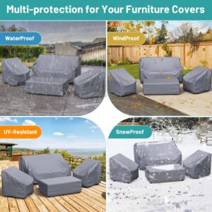 Mrrihand Patio Furniture Covers, 4 Piece Outdoor Furniture Cover Waterproof includ Ourdoor Sofa Cover, 2 Chair Covers, Coffee Table Cover with Windproof Buckle Strap and Adjustable Drawstring