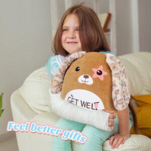 Easfan Get Well Soon Dog Plush Pillow Puppy Stuffed Animal with Floppy Long Ears, Cuddly Soft Toy Recovery Gifts for Patients Sick Girls Boys, Light Brown, 12"