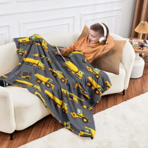 Wajade Kids Construction Truck Blanket for Boys Soft Fleece Kids Blanket for Couch Sofa Bedroom 3D Vehicles Excavator Cars Throw Blanket for Kids 50"x60"