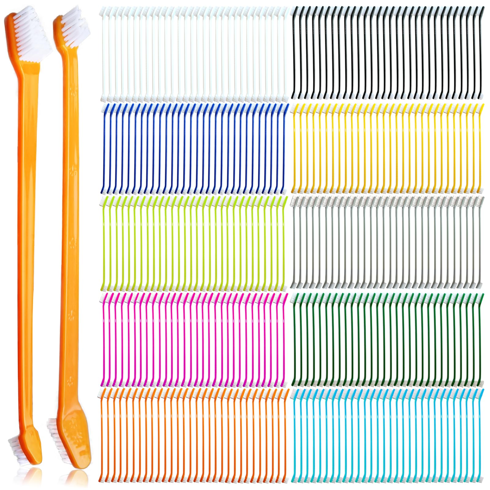 MoonyMars 300 Pcs Dog Toothbrush Cat Tooth Brushes Bulk, Double Sided Brushing Kit, Teeth Cleaning Kit Soft Bristles Long Handle, Pet Tooth Brush for Small to Large Dog, Cat, Puppy & Kitten, 10 Colors