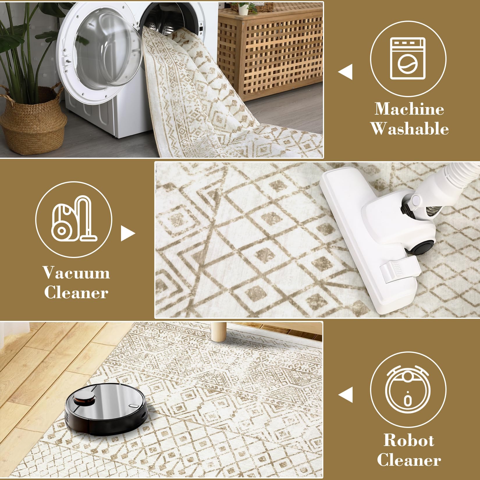 GarveeHome Runner Area Rug Boho Stain Resistant Rug 2x6 Entryway Rug Indoor Door Mat Non Slip Floor Cover Kitchen Mat Throw Carpet for Bedroom Living Room Laundry, Taupe 2' x 6'