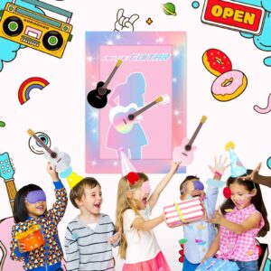 Lidmada Party Decorations Pin The Guitar on The Music Super Star Game, Large Poster with 24 Reusable Guitar Stickers for Pink Girls Birthday Party Favors Supplies