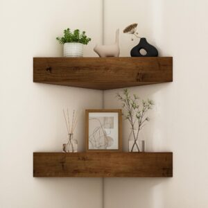 riknio wall corner floating shelves,wood rustic handmade shelf - 12" x 12", pack of 2 - provincial