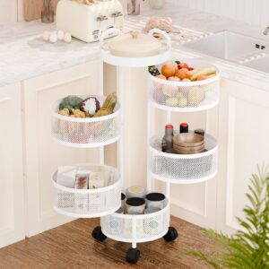 HEVIRGO Rotating Storage Shelves Rack,5 Tier Fruit & Vegetable Basket Stand,Kitchen Vegetable Storage Organizer,Fruit Basket Floor Stand Shelf Fruit Tower for Kitchen Bathroom Laundry Black