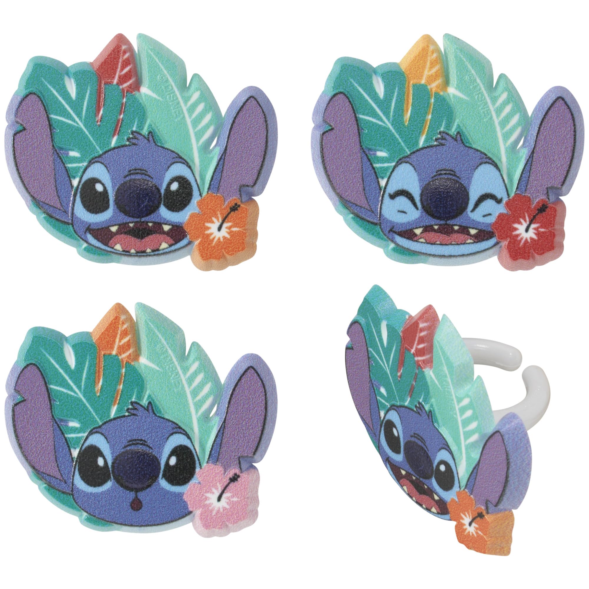 DecoPac Disney's Stitch 'Ohana Cupcake Rings, 24 Lilo & Stitch Cupcake Decorations For Birthday Parties & Celebrations, Food Safe Cake Toppers – 24 Pack