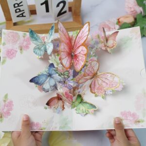 PQZKLDP 3D Pop-up Butterflies Greeting Card in Natural with Envelope and Note Tag Birthday-Anniversary-Wedding-Thank You- Gift Card All Occasion (Pink)