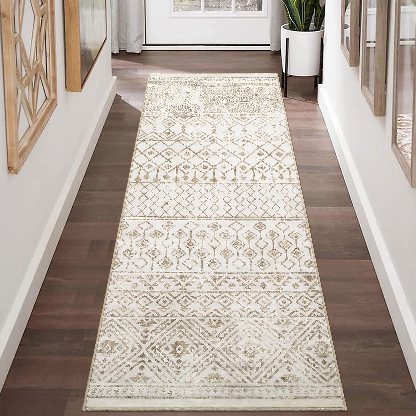 GarveeHome Runner Area Rug Boho Stain Resistant Rug 2x6 Entryway Rug Indoor Door Mat Non Slip Floor Cover Kitchen Mat Throw Carpet for Bedroom Living Room Laundry, Taupe 2' x 6'