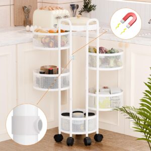 HEVIRGO Rotating Storage Shelves Rack,5 Tier Fruit & Vegetable Basket Stand,Kitchen Vegetable Storage Organizer,Fruit Basket Floor Stand Shelf Fruit Tower for Kitchen Bathroom Laundry Black